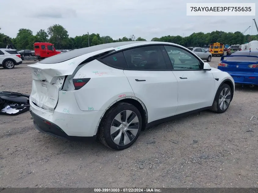 2023 Tesla Model Y Awd/Long Range Dual Motor All-Wheel Drive VIN: 7SAYGAEE3PF755635 Lot: 39913003