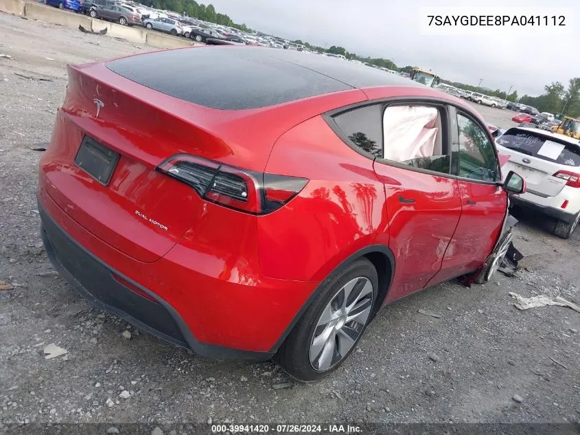 2023 Tesla Model Y Awd/Long Range Dual Motor All-Wheel Drive VIN: 7SAYGDEE8PA041112 Lot: 39941420