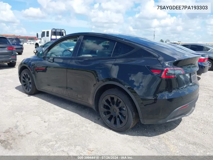 2023 Tesla Model Y VIN: 7SAYGDEE7PA193303 Lot: 39944415