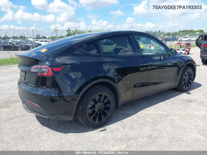 2023 Tesla Model Y VIN: 7SAYGDEE7PA193303 Lot: 39944415