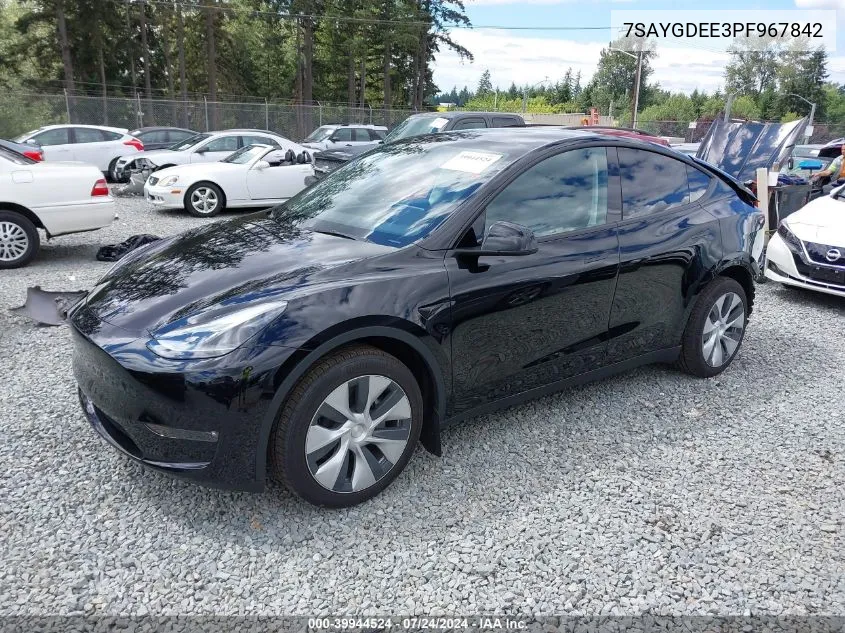 2023 Tesla Model Y Awd/Long Range Dual Motor All-Wheel Drive VIN: 7SAYGDEE3PF967842 Lot: 39944524