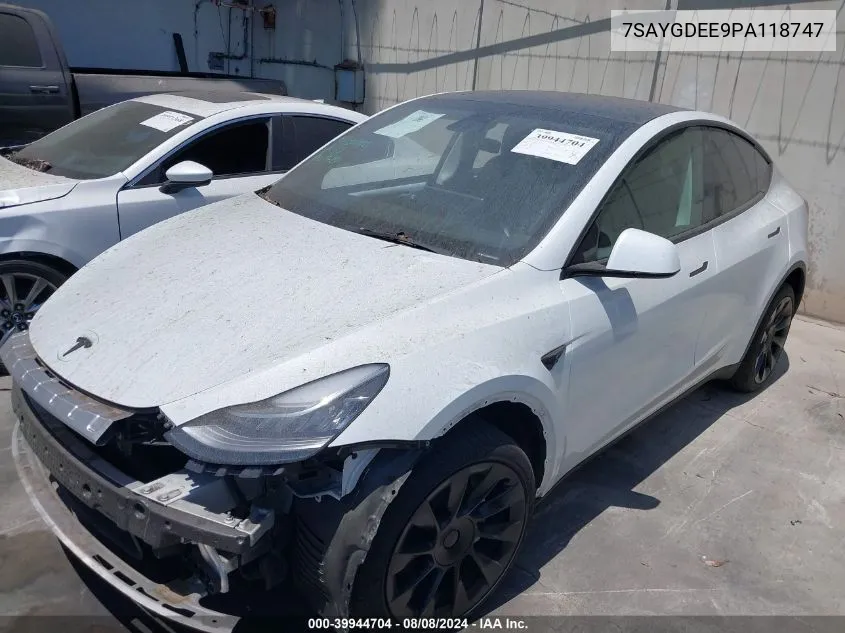 2023 Tesla Model Y Awd/Long Range Dual Motor All-Wheel Drive VIN: 7SAYGDEE9PA118747 Lot: 39944704