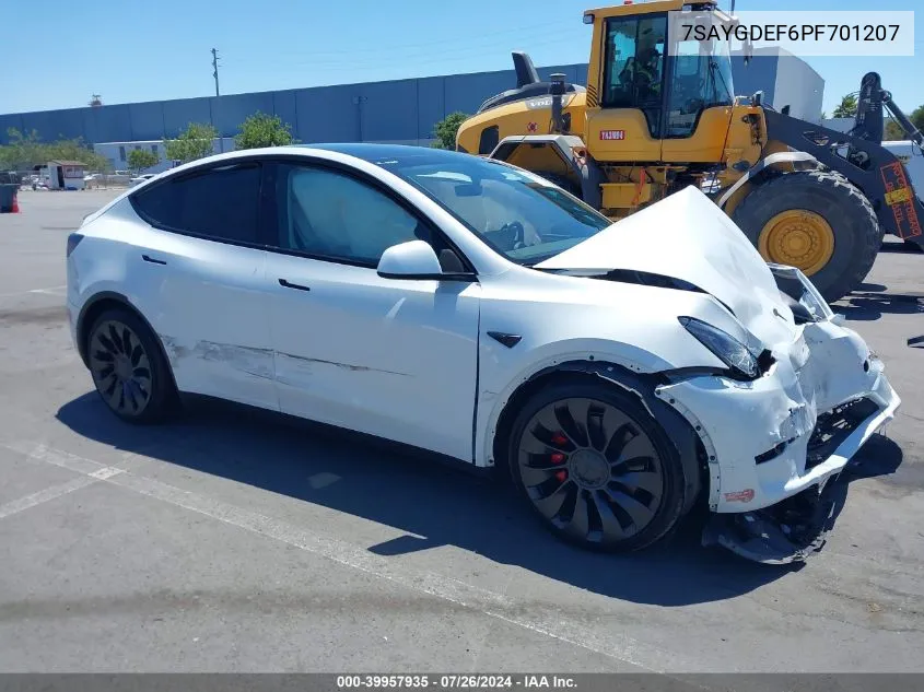 2023 Tesla Model Y Awd/Performance Dual Motor All-Wheel Drive VIN: 7SAYGDEF6PF701207 Lot: 39957935