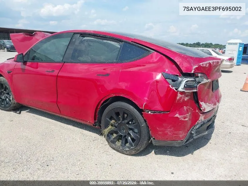 2023 Tesla Model Y Awd/Long Range Dual Motor All-Wheel Drive VIN: 7SAYGAEE3PF695002 Lot: 39959893