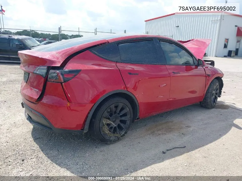 2023 Tesla Model Y Awd/Long Range Dual Motor All-Wheel Drive VIN: 7SAYGAEE3PF695002 Lot: 39959893