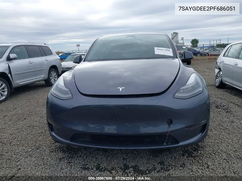 2023 Tesla Model Y Awd/Long Range Dual Motor All-Wheel Drive VIN: 7SAYGDEE2PF686051 Lot: 39967600