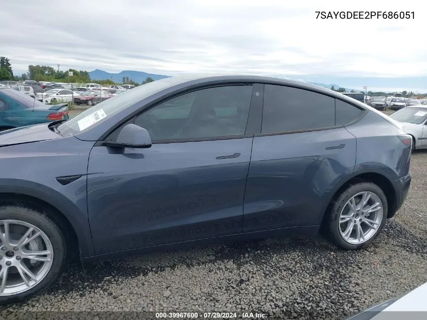 2023 Tesla Model Y Awd/Long Range Dual Motor All-Wheel Drive VIN: 7SAYGDEE2PF686051 Lot: 39967600