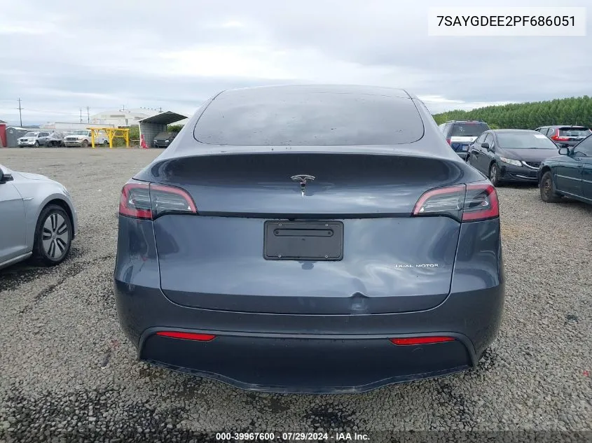 2023 Tesla Model Y Awd/Long Range Dual Motor All-Wheel Drive VIN: 7SAYGDEE2PF686051 Lot: 39967600