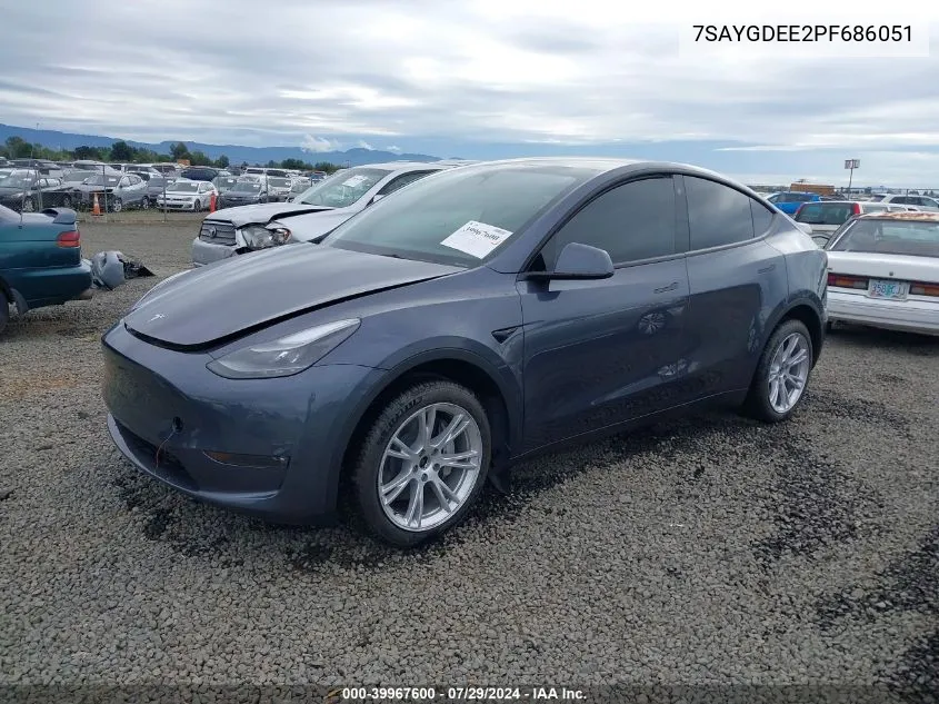 2023 Tesla Model Y Awd/Long Range Dual Motor All-Wheel Drive VIN: 7SAYGDEE2PF686051 Lot: 39967600