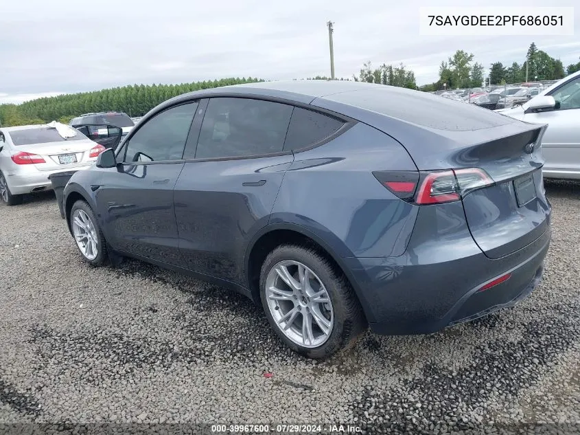 2023 Tesla Model Y Awd/Long Range Dual Motor All-Wheel Drive VIN: 7SAYGDEE2PF686051 Lot: 39967600