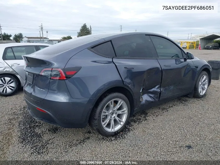 2023 Tesla Model Y Awd/Long Range Dual Motor All-Wheel Drive VIN: 7SAYGDEE2PF686051 Lot: 39967600