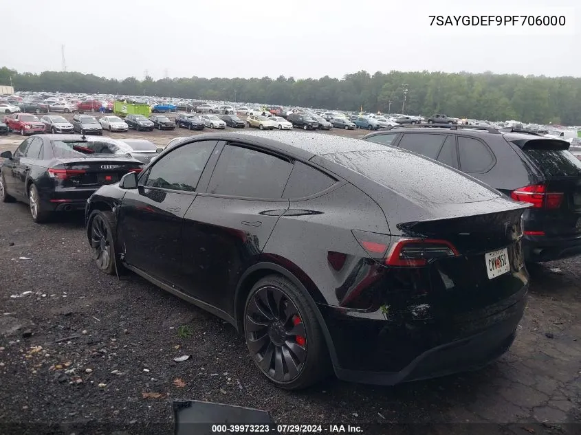 2023 Tesla Model Y Awd/Performance Dual Motor All-Wheel Drive VIN: 7SAYGDEF9PF706000 Lot: 39973223