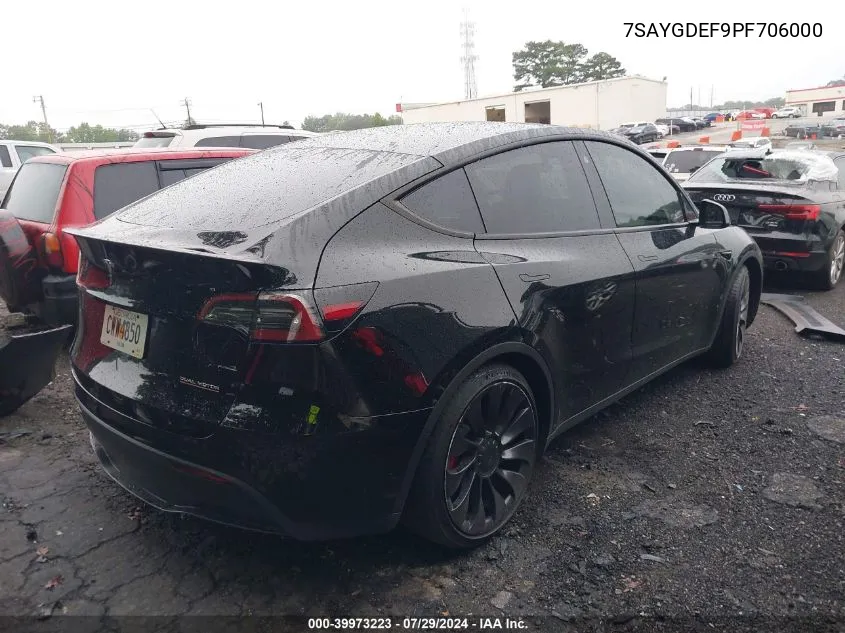 2023 Tesla Model Y Awd/Performance Dual Motor All-Wheel Drive VIN: 7SAYGDEF9PF706000 Lot: 39973223