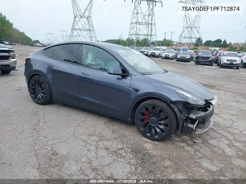 2023 Tesla Model Y VIN: 7SAYGDEF1PF712874 Lot: 39974450