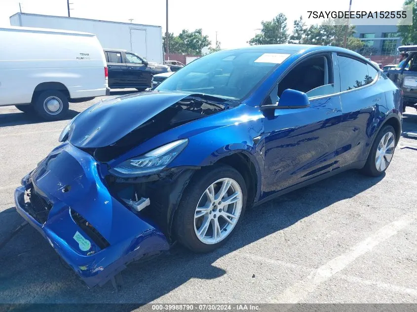 2023 Tesla Model Y Awd/Long Range Dual Motor All-Wheel Drive VIN: 7SAYGDEE5PA152555 Lot: 39988790