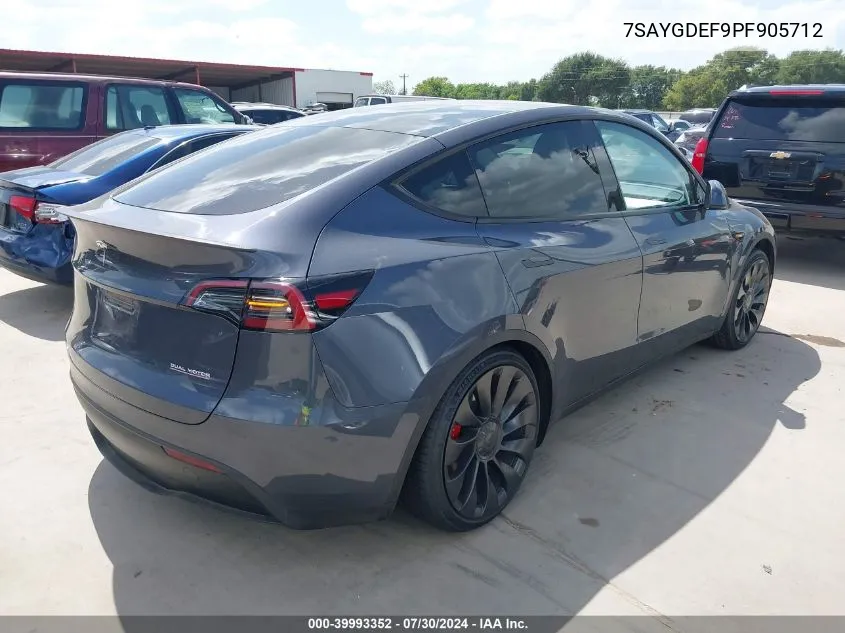 2023 Tesla Model Y Awd/Performance Dual Motor All-Wheel Drive VIN: 7SAYGDEF9PF905712 Lot: 39993352