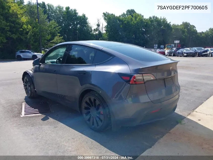 2023 Tesla Model Y Awd/Performance Dual Motor All-Wheel Drive VIN: 7SAYGDEF2PF700605 Lot: 39997318