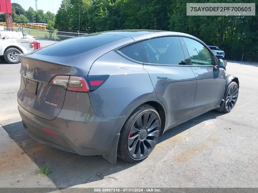 2023 Tesla Model Y Awd/Performance Dual Motor All-Wheel Drive VIN: 7SAYGDEF2PF700605 Lot: 39997318