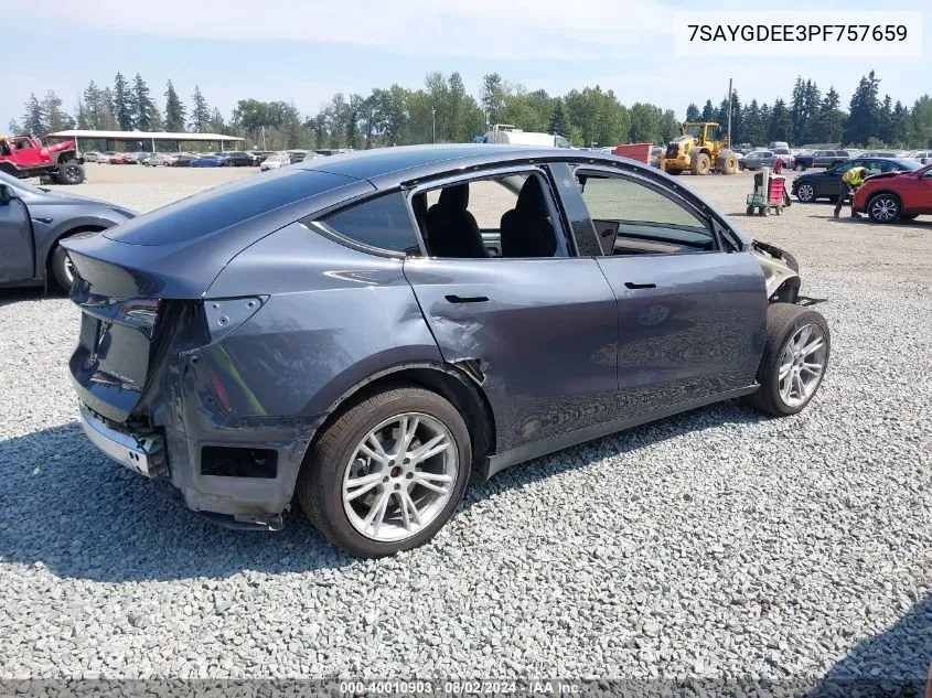 2023 Tesla Model Y Awd/Long Range Dual Motor All-Wheel Drive VIN: 7SAYGDEE3PF757659 Lot: 40010903