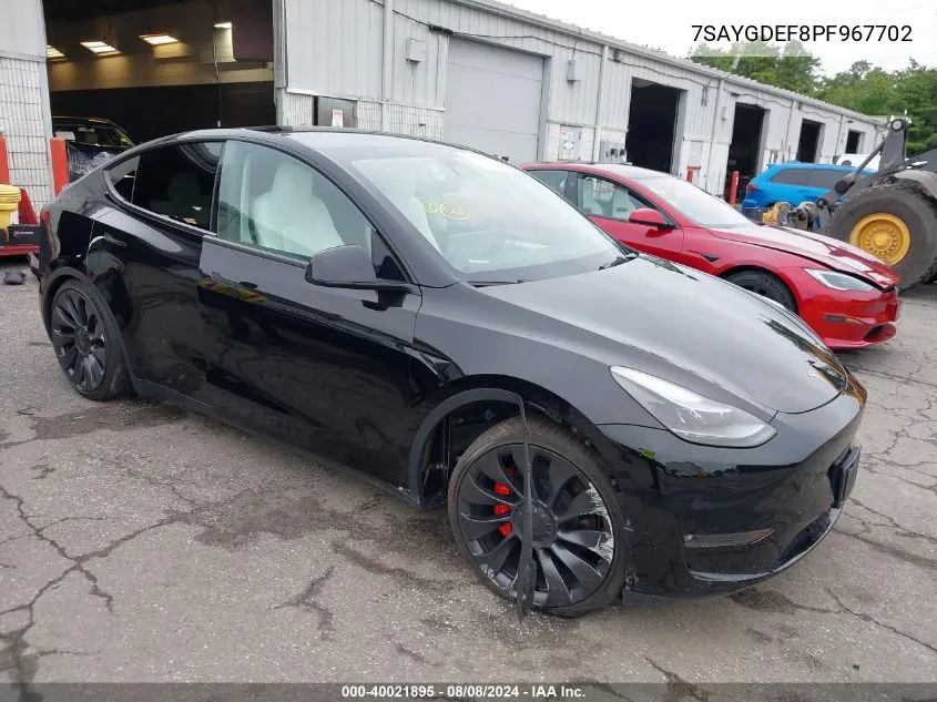 2023 Tesla Model Y VIN: 7SAYGDEF8PF967702 Lot: 40021895