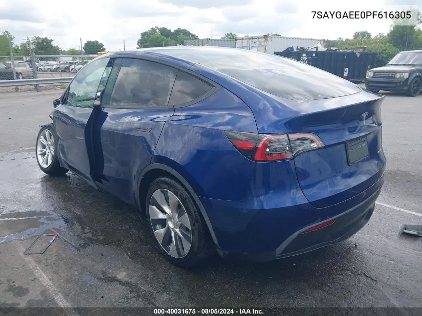 2023 Tesla Model Y Awd/Long Range Dual Motor All-Wheel Drive VIN: 7SAYGAEE0PF616305 Lot: 40031675