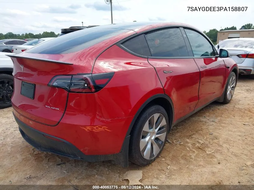 2023 Tesla Model Y Awd/Long Range Dual Motor All-Wheel Drive VIN: 7SAYGDEE3PA158807 Lot: 40053775