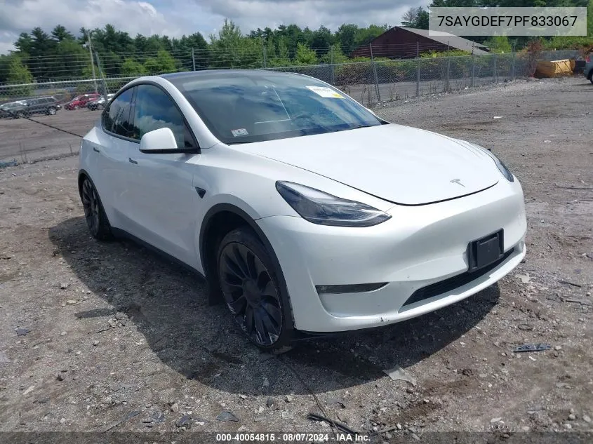 2023 Tesla Model Y Awd/Performance Dual Motor All-Wheel Drive VIN: 7SAYGDEF7PF833067 Lot: 40054815