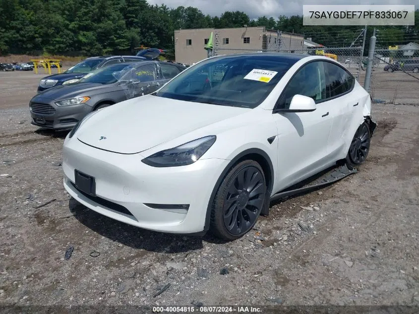 2023 Tesla Model Y Awd/Performance Dual Motor All-Wheel Drive VIN: 7SAYGDEF7PF833067 Lot: 40054815