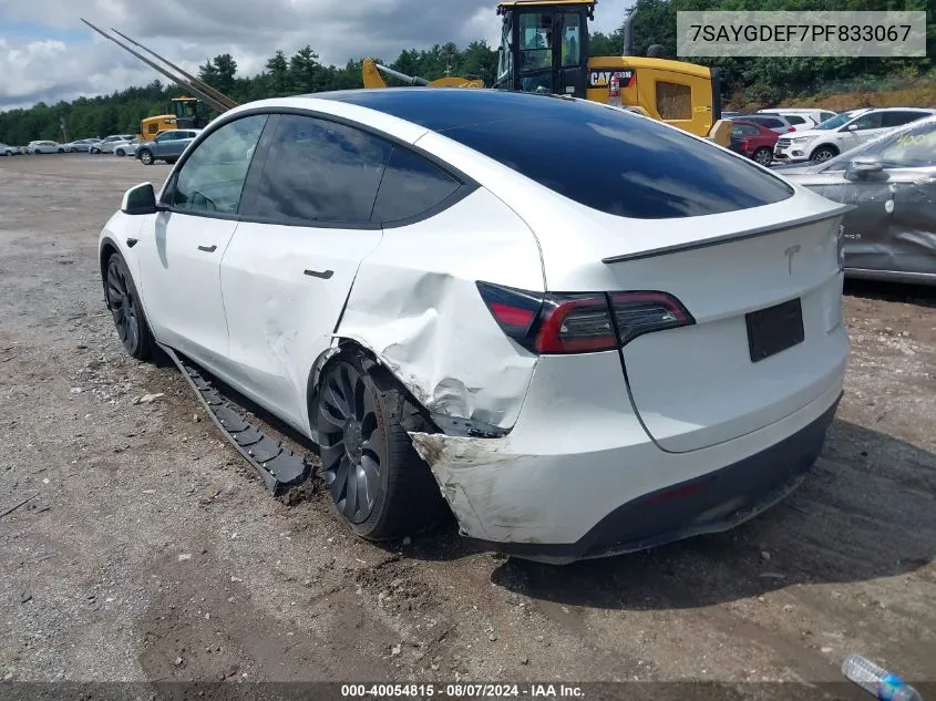 2023 Tesla Model Y Awd/Performance Dual Motor All-Wheel Drive VIN: 7SAYGDEF7PF833067 Lot: 40054815