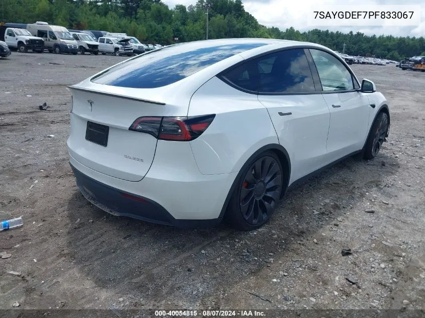 2023 Tesla Model Y Awd/Performance Dual Motor All-Wheel Drive VIN: 7SAYGDEF7PF833067 Lot: 40054815