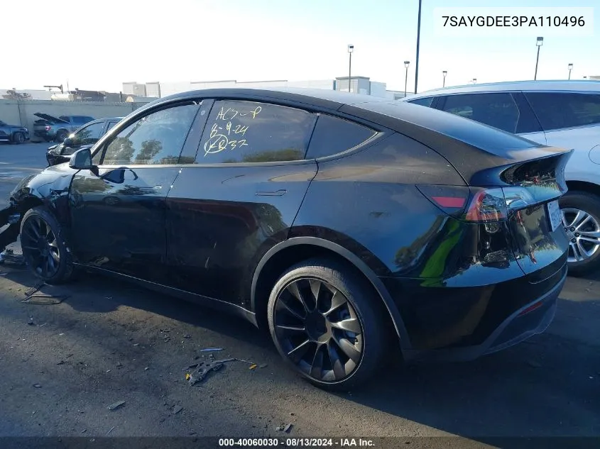 2023 Tesla Model Y Awd/Long Range Dual Motor All-Wheel Drive VIN: 7SAYGDEE3PA110496 Lot: 40060030