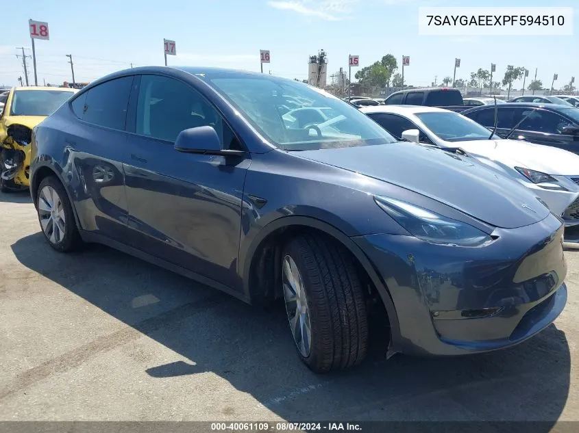 2023 Tesla Model Y Awd/Long Range Dual Motor All-Wheel Drive VIN: 7SAYGAEEXPF594510 Lot: 40061109