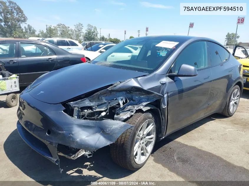 2023 Tesla Model Y Awd/Long Range Dual Motor All-Wheel Drive VIN: 7SAYGAEEXPF594510 Lot: 40061109