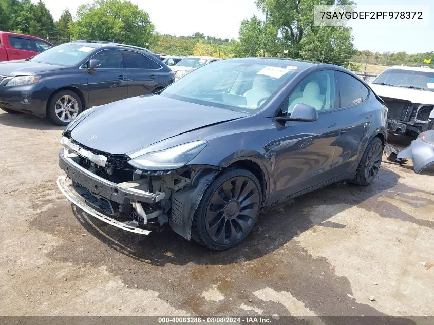 2023 Tesla Model Y Awd/Performance Dual Motor All-Wheel Drive VIN: 7SAYGDEF2PF978372 Lot: 40063286