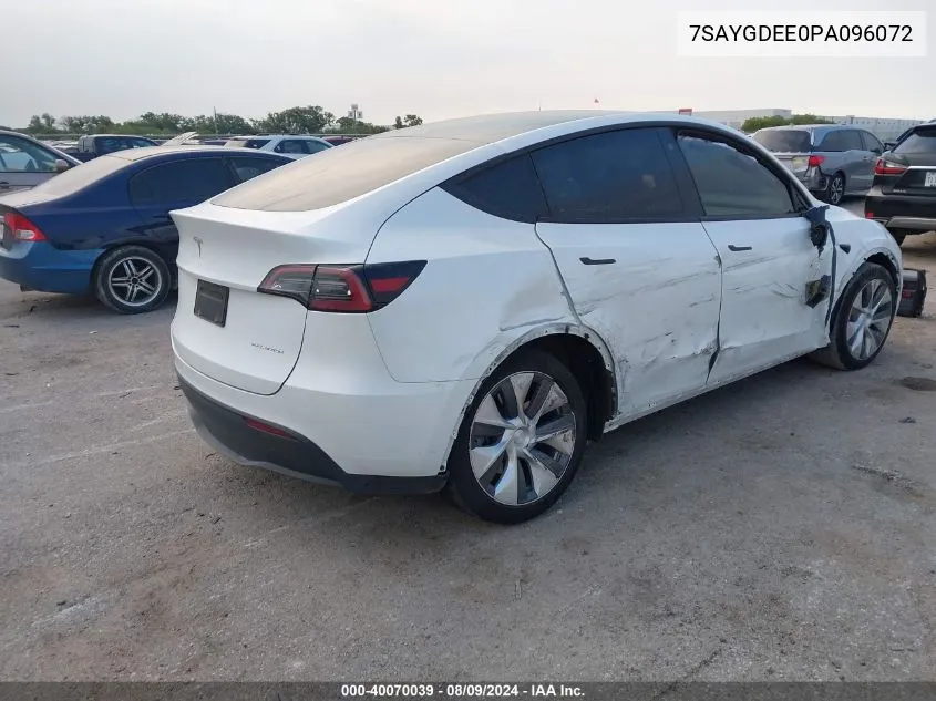 2023 Tesla Model Y Awd/Long Range Dual Motor All-Wheel Drive VIN: 7SAYGDEE0PA096072 Lot: 40070039