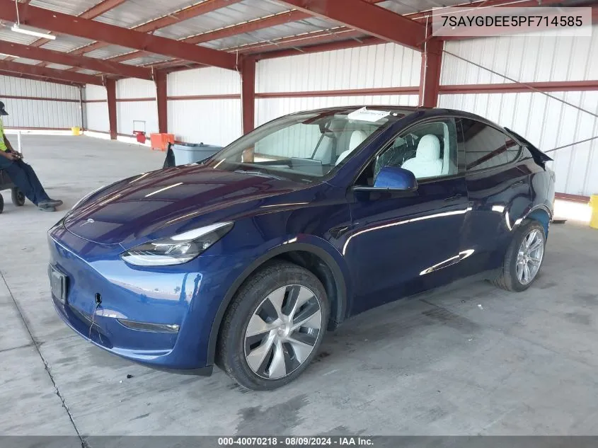 2023 Tesla Model Y Awd/Long Range Dual Motor All-Wheel Drive VIN: 7SAYGDEE5PF714585 Lot: 40070218