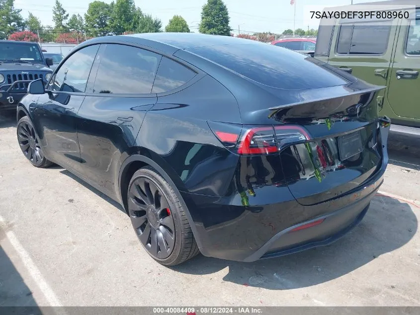 2023 Tesla Model Y Awd/Performance Dual Motor All-Wheel Drive VIN: 7SAYGDEF3PF808960 Lot: 40084409