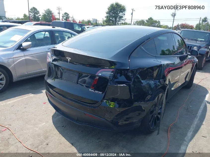 2023 Tesla Model Y Awd/Performance Dual Motor All-Wheel Drive VIN: 7SAYGDEF3PF808960 Lot: 40084409