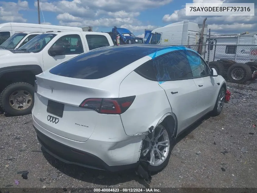 2023 Tesla Model Y Awd/Long Range Dual Motor All-Wheel Drive VIN: 7SAYGDEE8PF797316 Lot: 40084523