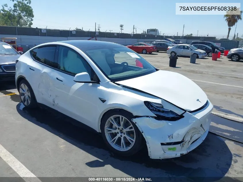 2023 Tesla Model Y Awd/Long Range Dual Motor All-Wheel Drive VIN: 7SAYGDEE6PF608338 Lot: 40116030