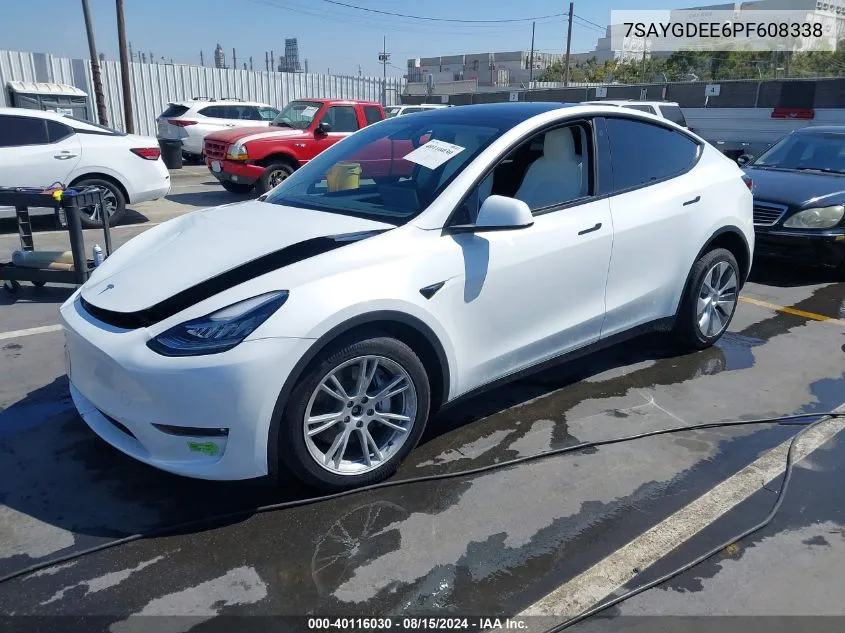 2023 Tesla Model Y Awd/Long Range Dual Motor All-Wheel Drive VIN: 7SAYGDEE6PF608338 Lot: 40116030