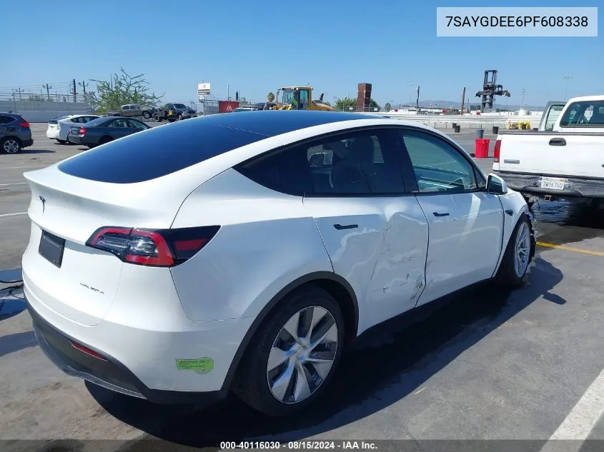 2023 Tesla Model Y Awd/Long Range Dual Motor All-Wheel Drive VIN: 7SAYGDEE6PF608338 Lot: 40116030