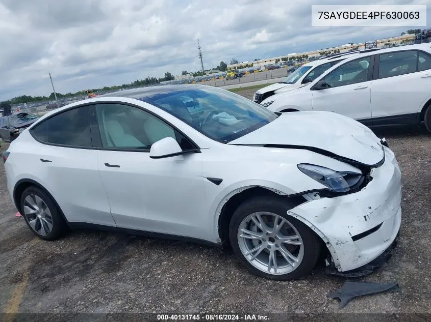 2023 Tesla Model Y Awd/Long Range Dual Motor All-Wheel Drive VIN: 7SAYGDEE4PF630063 Lot: 40131745