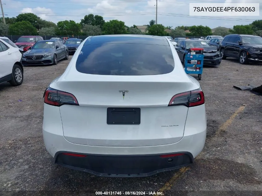 2023 Tesla Model Y Awd/Long Range Dual Motor All-Wheel Drive VIN: 7SAYGDEE4PF630063 Lot: 40131745