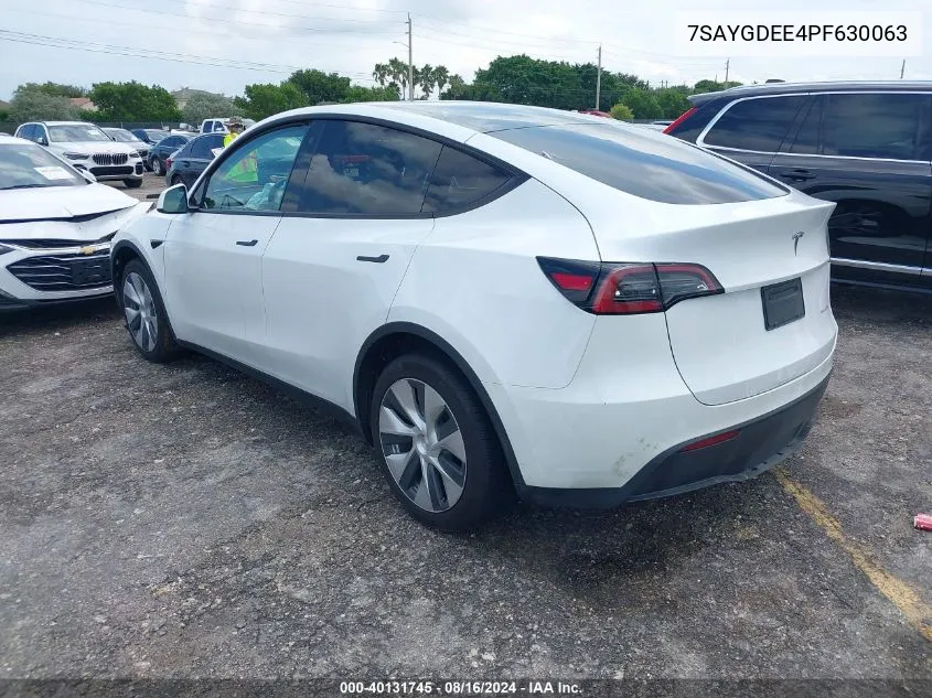 2023 Tesla Model Y Awd/Long Range Dual Motor All-Wheel Drive VIN: 7SAYGDEE4PF630063 Lot: 40131745