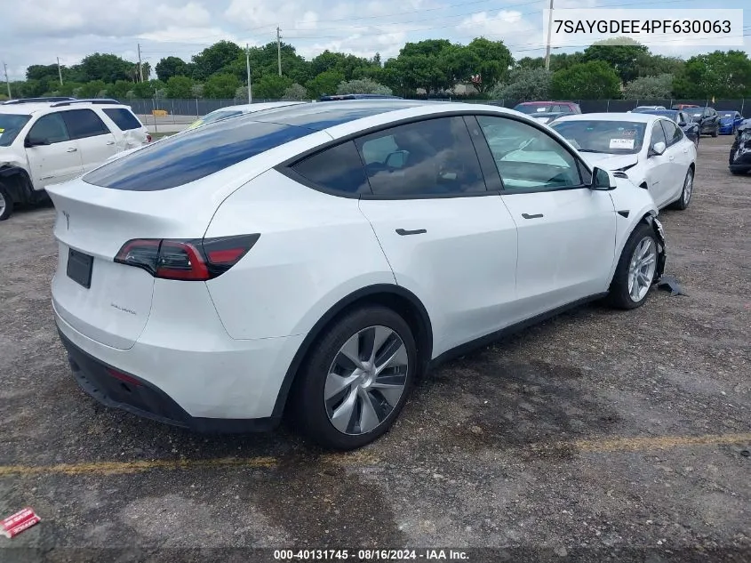 2023 Tesla Model Y Awd/Long Range Dual Motor All-Wheel Drive VIN: 7SAYGDEE4PF630063 Lot: 40131745