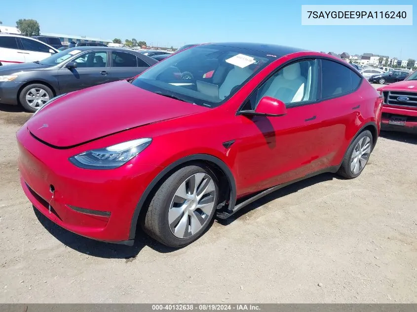 2023 Tesla Model Y Awd/Long Range Dual Motor All-Wheel Drive VIN: 7SAYGDEE9PA116240 Lot: 40132638