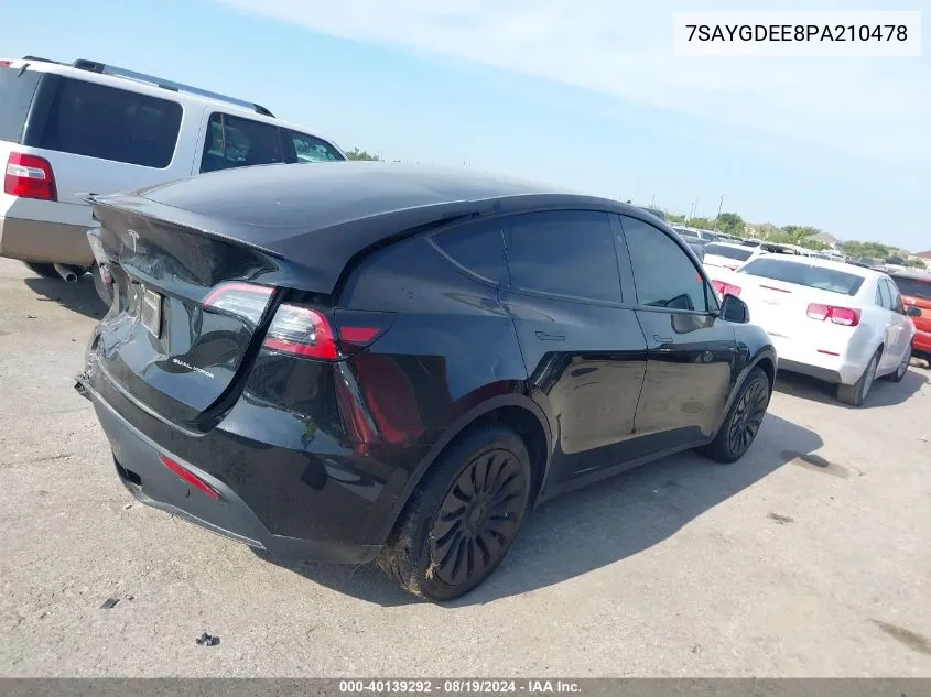 2023 Tesla Model Y Awd/Long Range Dual Motor All-Wheel Drive VIN: 7SAYGDEE8PA210478 Lot: 40139292