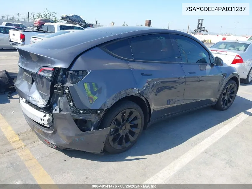 2023 Tesla Model Y Awd/Long Range Dual Motor All-Wheel Drive VIN: 7SAYGDEE4PA031287 Lot: 40141476