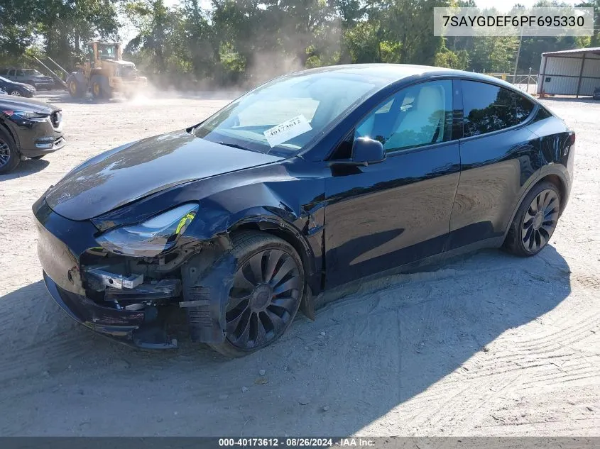 2023 Tesla Model Y Awd/Performance Dual Motor All-Wheel Drive VIN: 7SAYGDEF6PF695330 Lot: 40173612